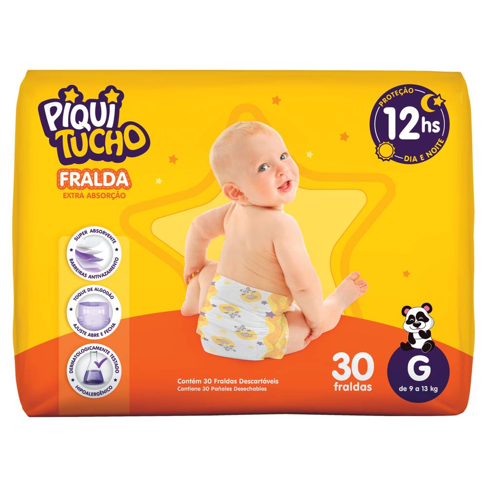 Piquitucho fralda descartável infantil (g - 9 a 13 kg)(30 un)