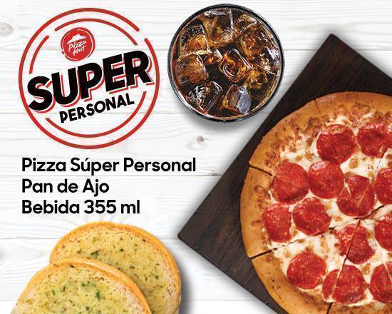 Pizza super personal + pan de ajo + bebida 355ml