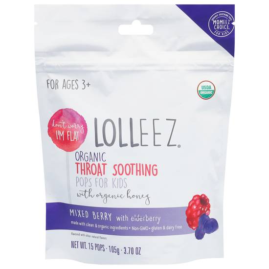 Lolleez Organic Mixed Berry With Elderberry Throat Soothing Pops (15 ct)