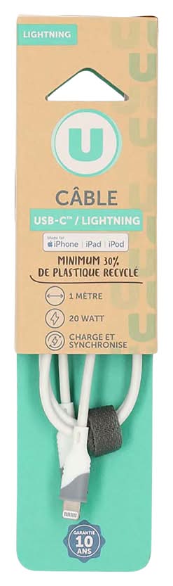 Câble U Lightning/USB 1m en PVC 20W