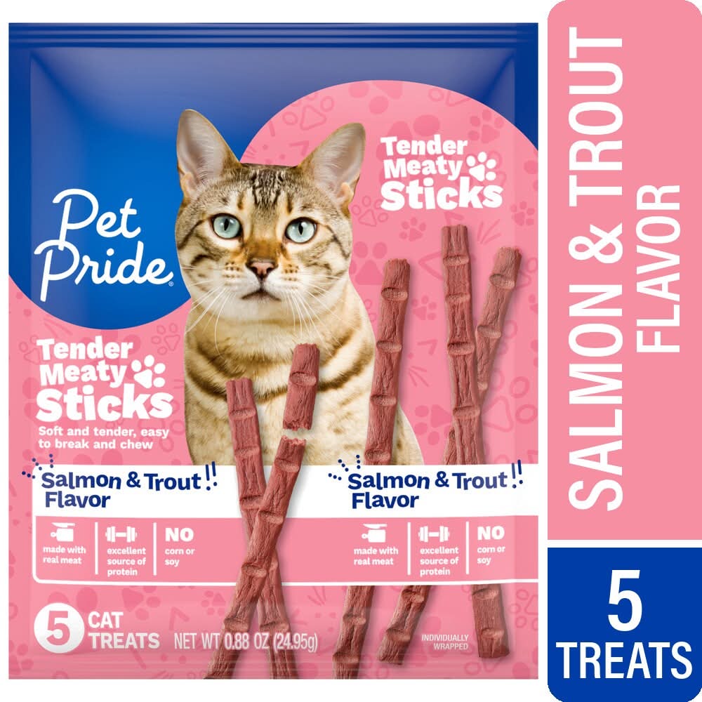 Pet Pride Tender Meaty Cat Treat Sticks, Salmon & Trout (0.88 oz, 5 ct)