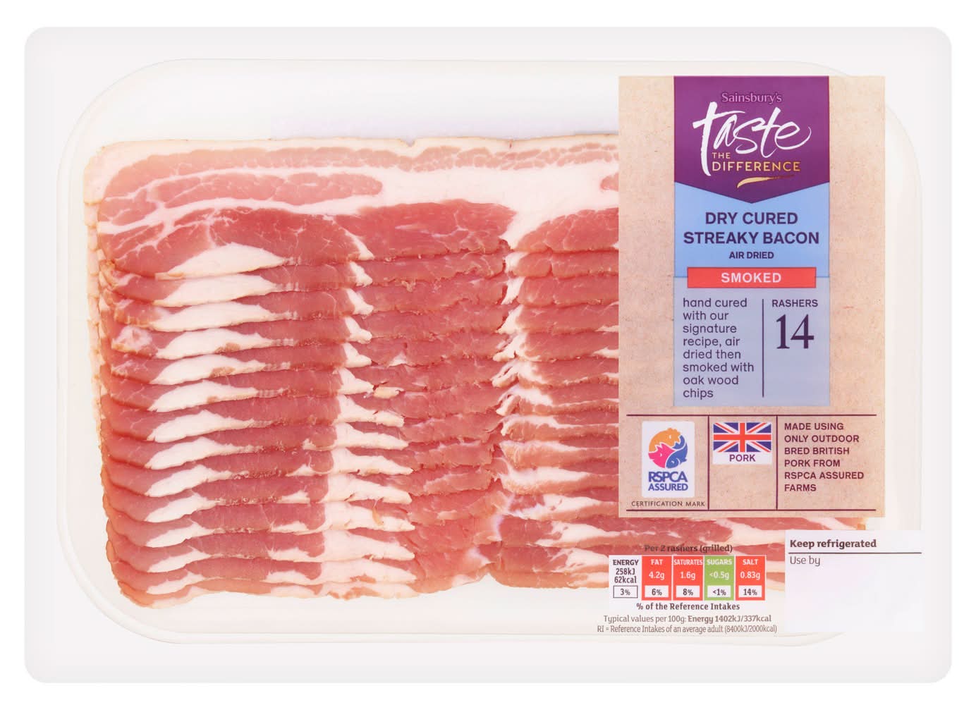 Sainsbury's Taste the Difference Smoked Air Dried Streaky Bacon Rashers (14 pack)