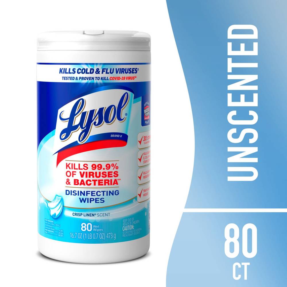 Lysol Disinfecting Wipes, Crisp Linen Scent, 80 Ct