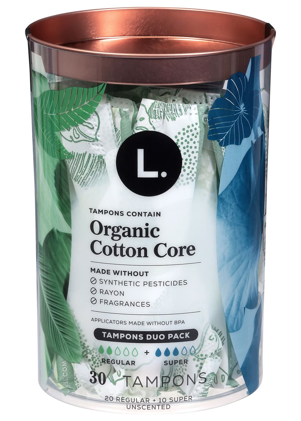 L. Regular + Super Organic Cotton Tampons (8 oz, 30 ct)