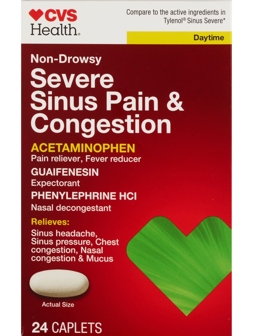 CVS Health Non Drowsy Severe Sinus Pain & Congestion Relief Daytime Caplets (24 ct)