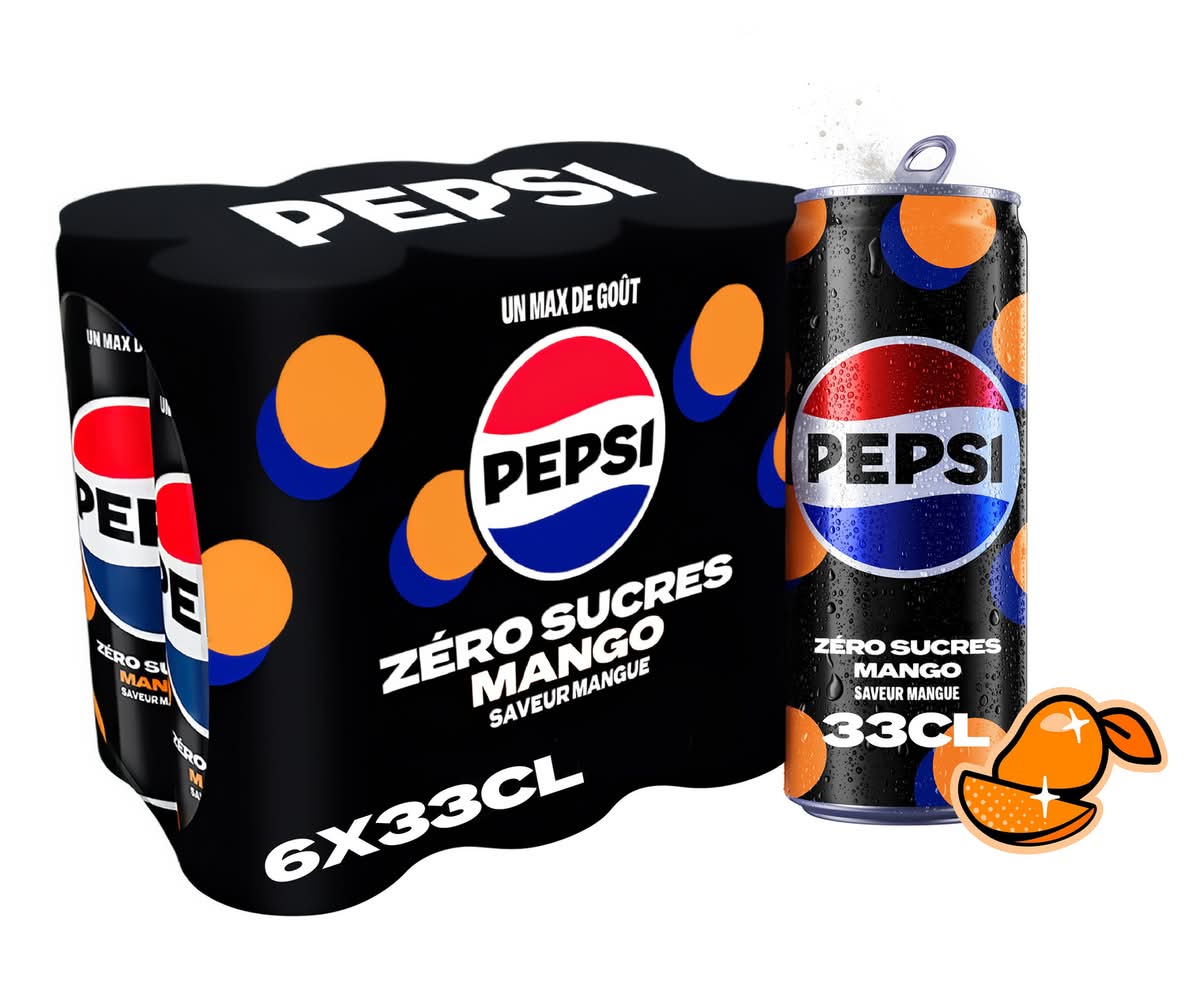 Pepsi - Soda au cola zéro sucres, mangue (6 x 330ml)