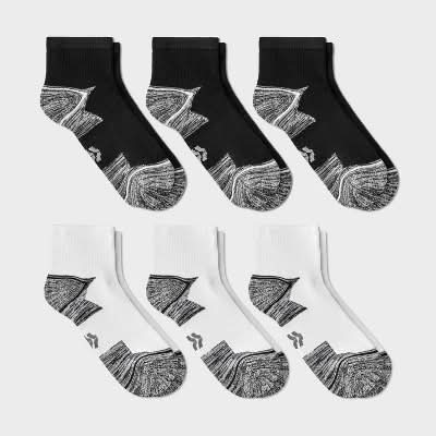All In Motion Boy's Ankle Socks, L, White-Black (6 ct)