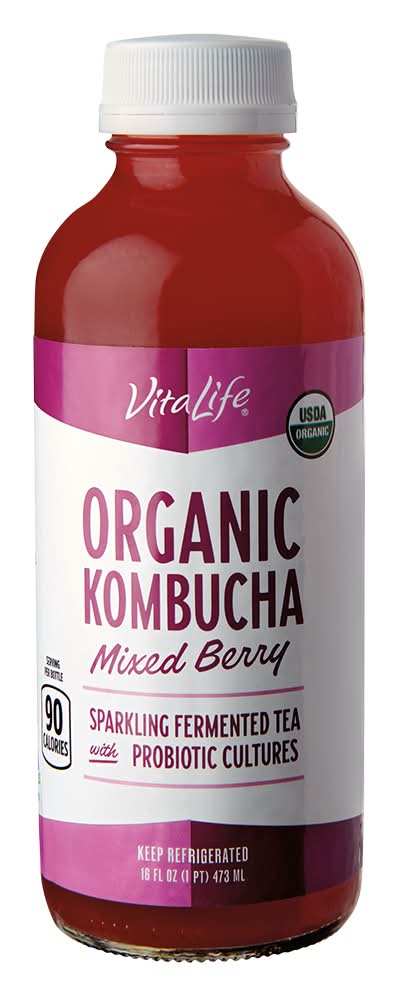 VitaLife Organic Kombucha Sparkling Fermented Tea, Mixed Berry (16 fl oz)