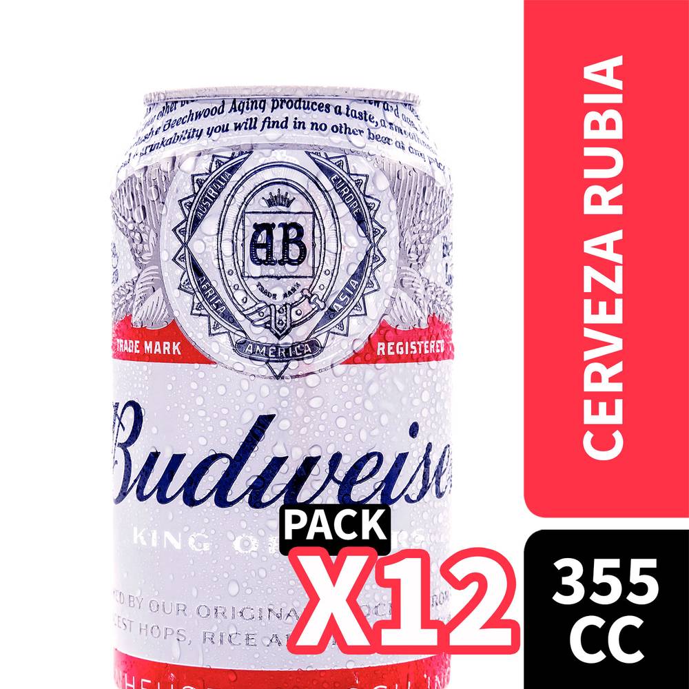 Budweiser pack cerveza lager (12 u x 355 ml c/u)