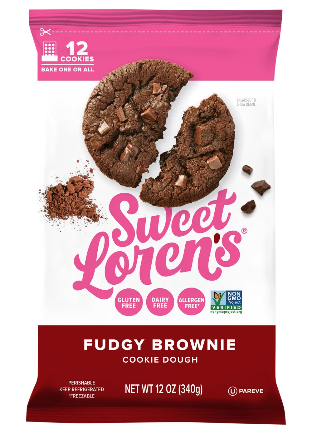 Sweet Loren's Gluten Free & Vegan Cookie Dough, Fudgy Brownie (12 oz)