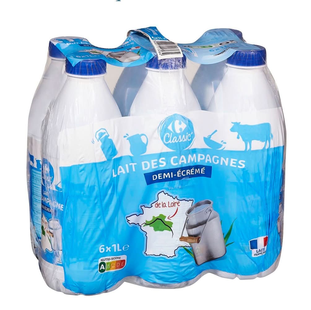 Carrefour Classic' - Lait des campagnes demi-écrémé (6 x 1L)