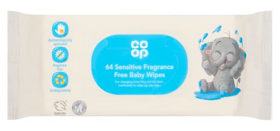 Co-op Sensitive Fragrance Free Baby Wipes (64 pack)