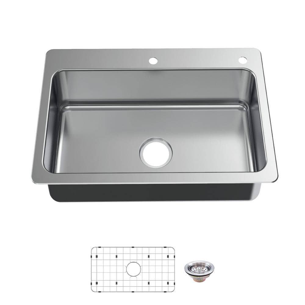 Glacier Bay Bratten 33 In. Drop-In Single Bowl 18 Gauge Stainless Steel Kitchen Sink With Accessories