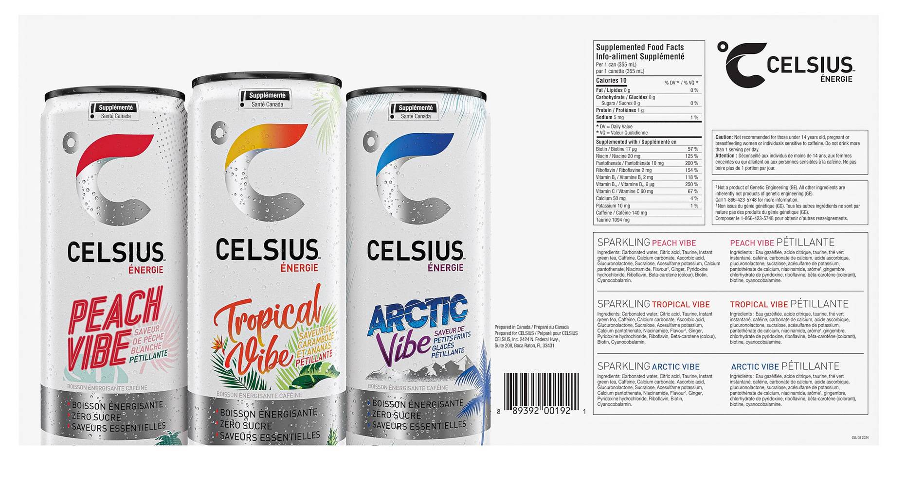 Celsius - Boisson Énergisante Variété Vibes, 355 Ml Paquet De 18 / Celsius Vibes Energy Drink Variety Pack, 355 Ml 18-Pack