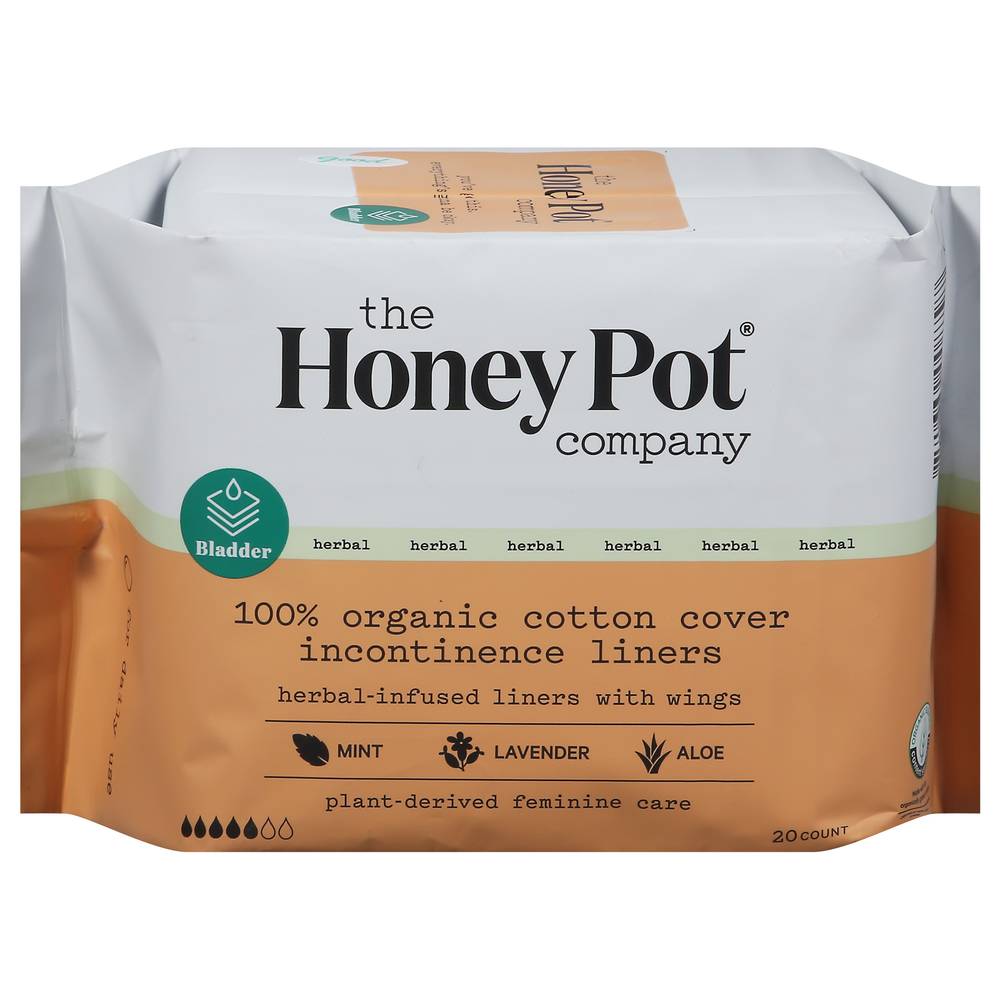 The Honey Pot Organic Incontinence Liners Herbal-Infused Cotton Liners With Wings ( 20 ct)