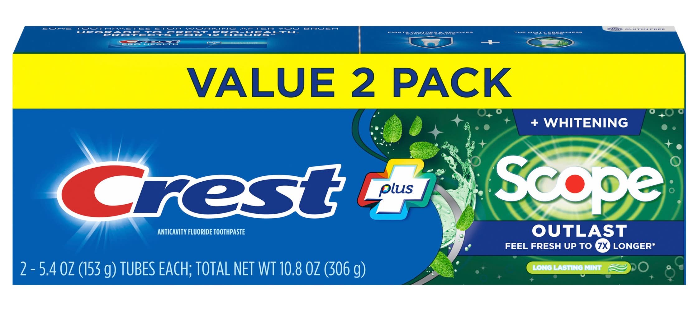 Crest Complete Scope Outlast Whitening Toothpaste, Mint (10.8 oz, 2 ct)