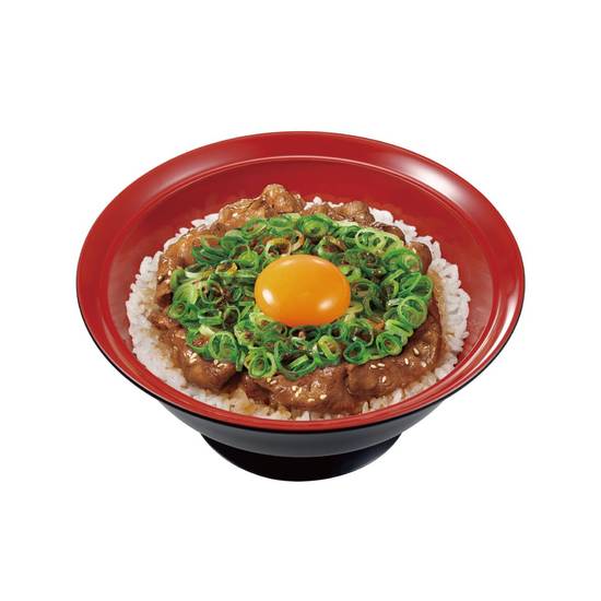 ねぎ玉牛カルビ焼肉丼 Simmered & Grilled Beef Rib Rice Bowl w/ Green Onion, Raw Egg & Spicy Kochujang Sauce