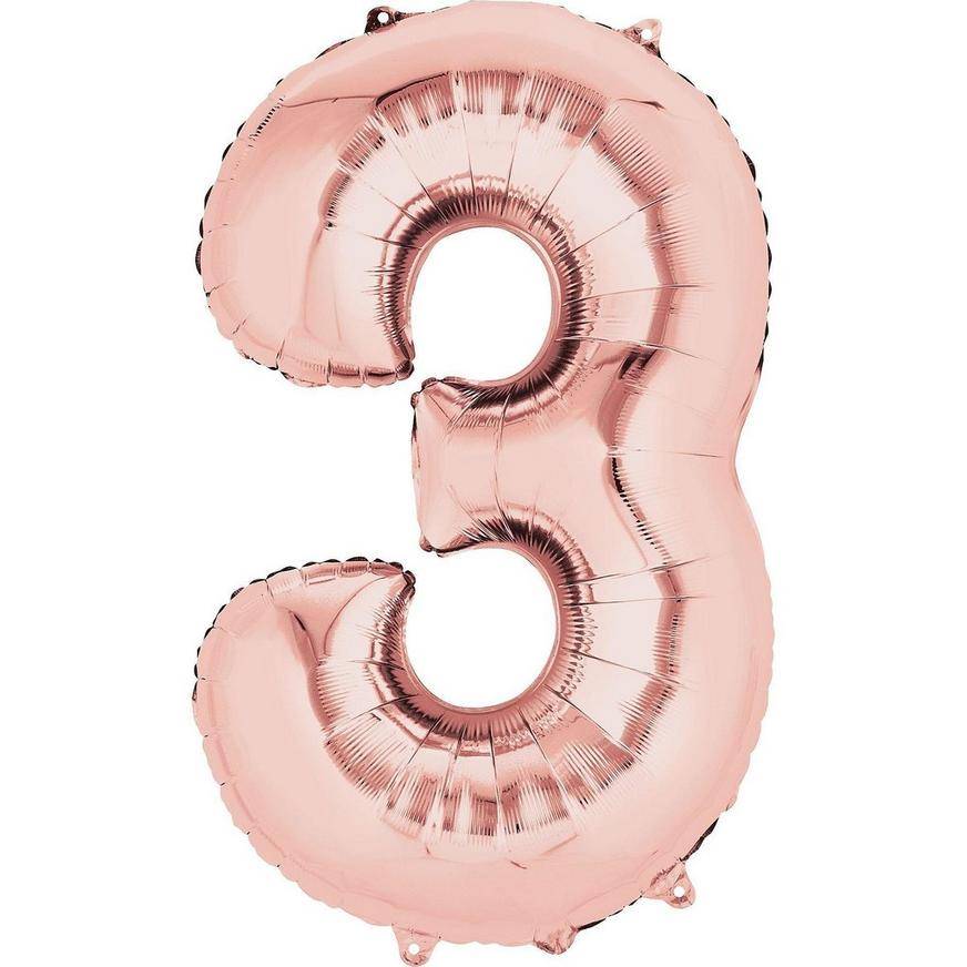 Party City Uninflated 3 Number Balloon (34in/rose gold)