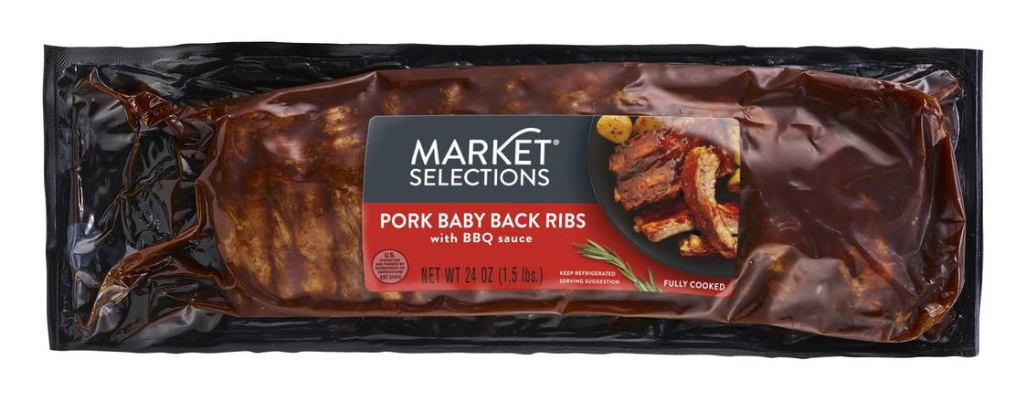 Market Selections Pork Baby Back Ribs With Bbq Sauce (24 oz)