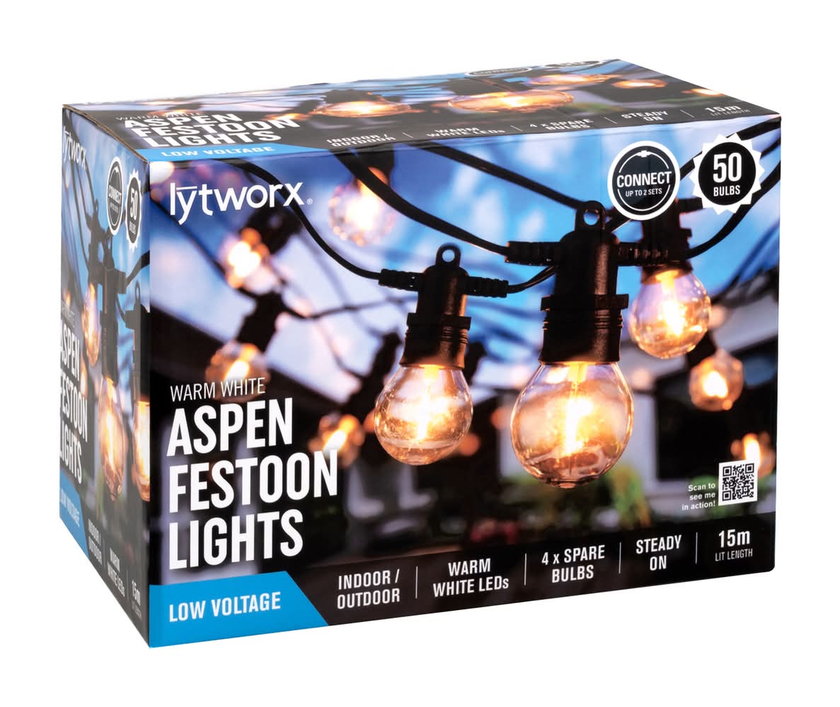 Lytworx 50 Warm White Connectable Aspen Festoon Lights