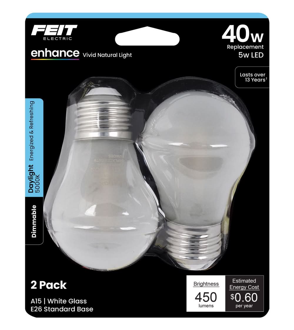 Feit Enhance A15 E26 (Medium) Filament Led Bulb Daylight 40 Watt Equivalence 2 Pk