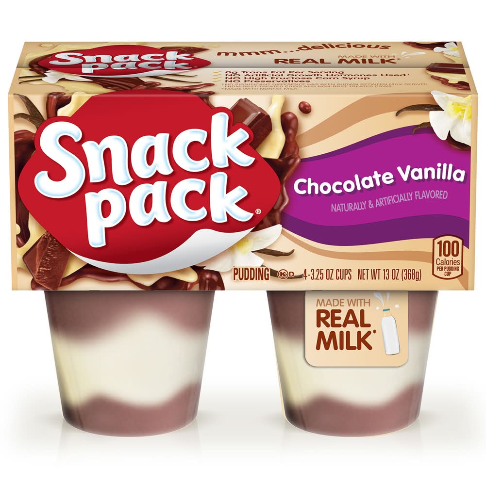 Snack Pack Pudding Cups, Chocolate Vanilla (4 x 3.25 oz)