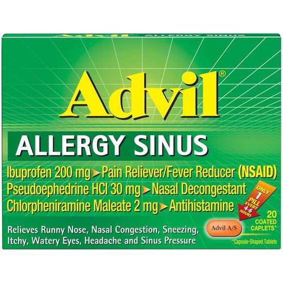 Advil Allergy Sinus Pain Reliever/Fever Reducer Coated Caplets - 20 ct