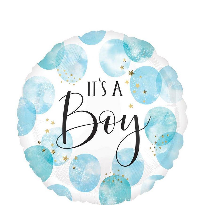 Uninflated Blue Watercolor It's a Boy Baby Shower Foil Balloon, 18in