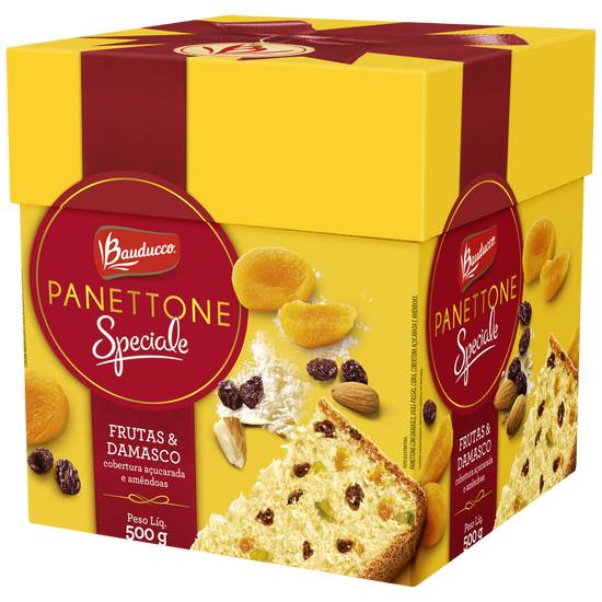 Bauducco · Panettone com frutas e damasco e cobertura açucarada speciale