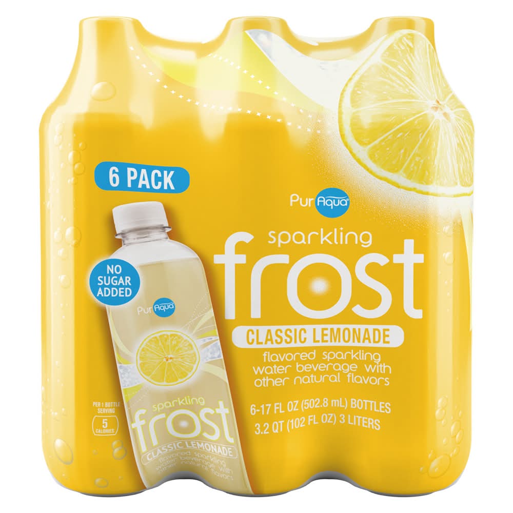 PurAqua No Sugar Added Frost Sparkling Water, Classic Lemonade (6 x 17 fl oz)