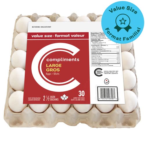 Compliments White Eggs, Large (30 ct)