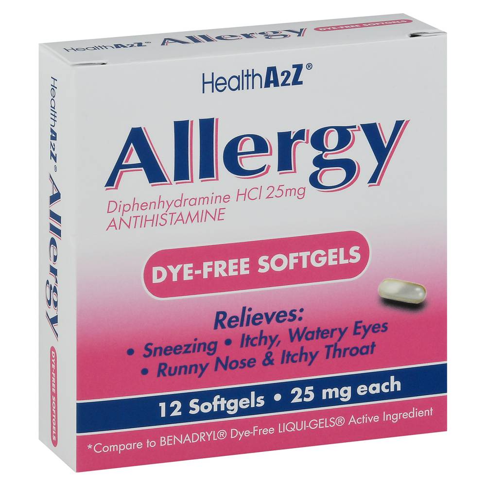 HealthA2Z Allergy Reliever Dye-Free Softgels 25 mg (0.4 oz, 12 ct)