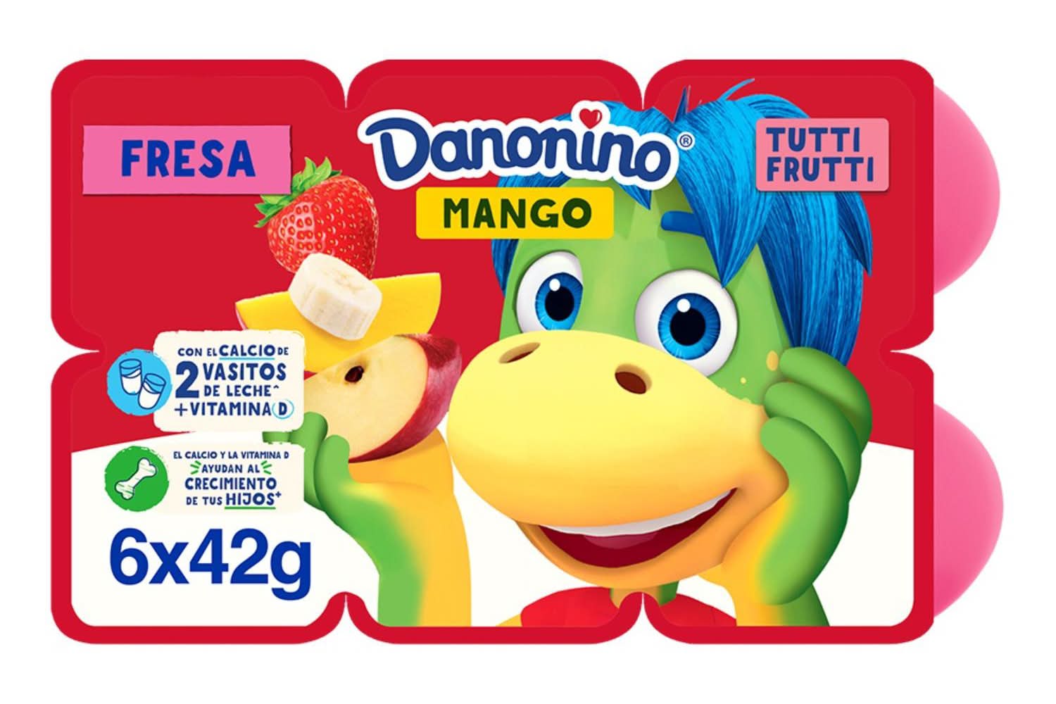 Danonino · Queso petit suisse, fresa-mango-tutti frutti (6 x 42 g)