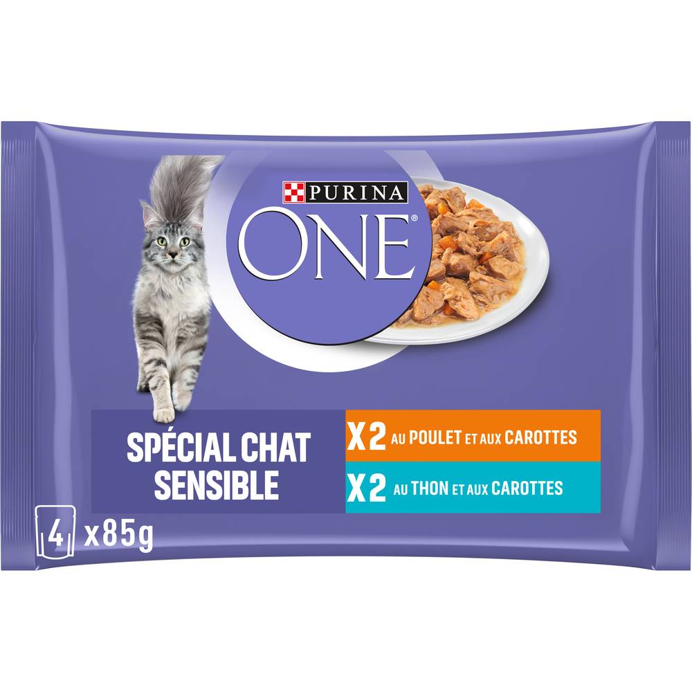 Purina One - Sensitive patée pour chat spécial, poulet - thon - carottes (4)