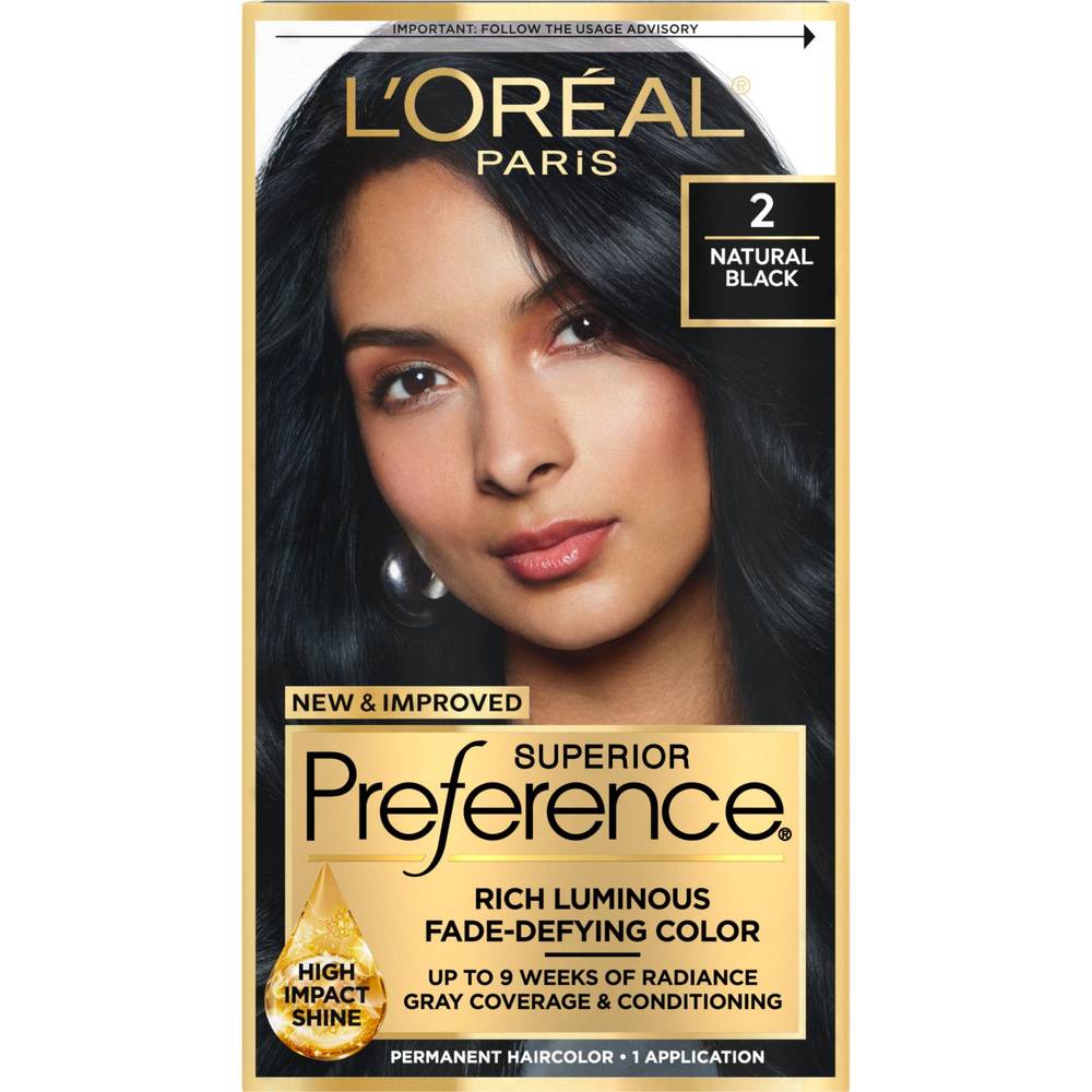 L'Oréal Superior Preference Luminous Fade Defying Permanent Hair Color, 2 Natural Black