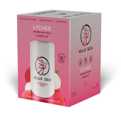 Hello Soju Premium Sparkling Soju, Lychee (4 x 12 fl oz)