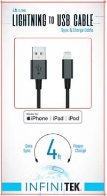 Infinitek Lightning To Usb Cable, 4 ft, Black
