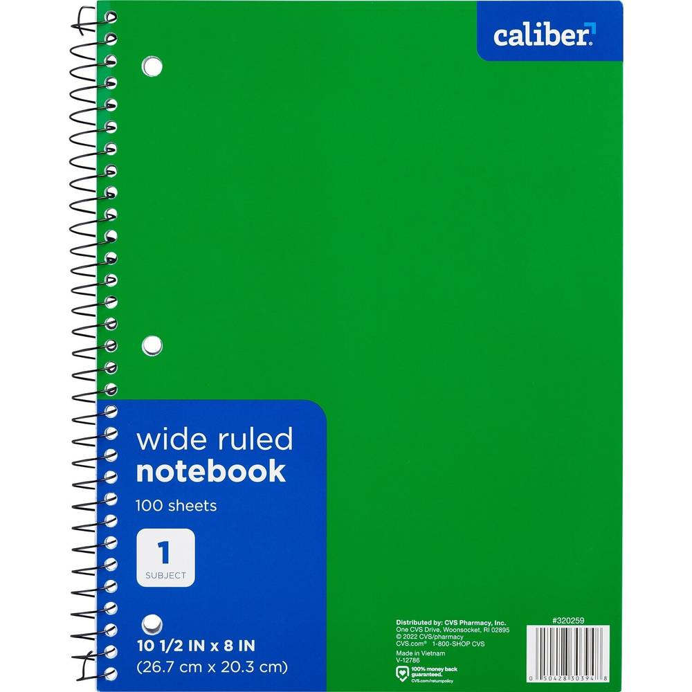 Caliber 1 Subject Notebook Wide Ruled, 10.5In X 8In, Assorted