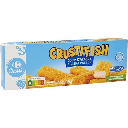 FID - Bâtonnets panés colin d'Alaska MSC CARREFOUR - la boite de 15 - 450g