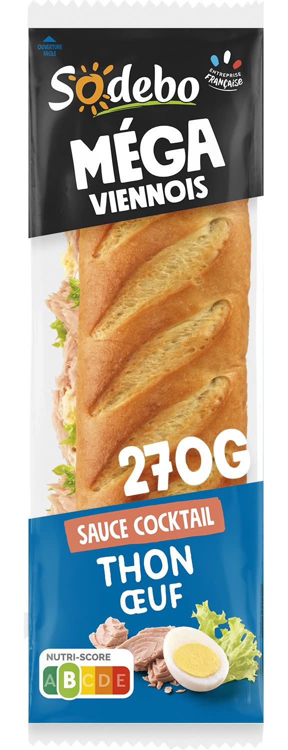 Sodebo - Sandwich méga baguette pain viennois en sauce cocktail, thon œuf (270g)