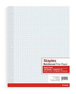 Staples Graph Ruled Filler Paper, 8.5 x 11, White, 100 Sheets/Pack (ST25549G)