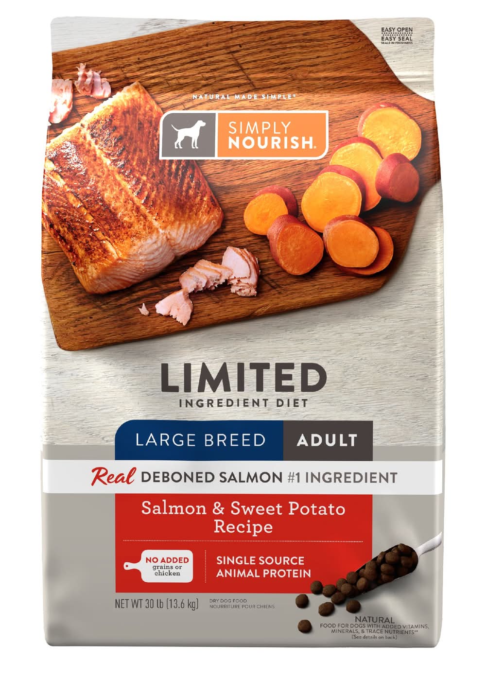 Simply Nourish Large Breed Adult Dog Food - Salmon & Sweet Potato Recipe (Flavor: Salmon & Sweet Potato, Size: 30 Lb)