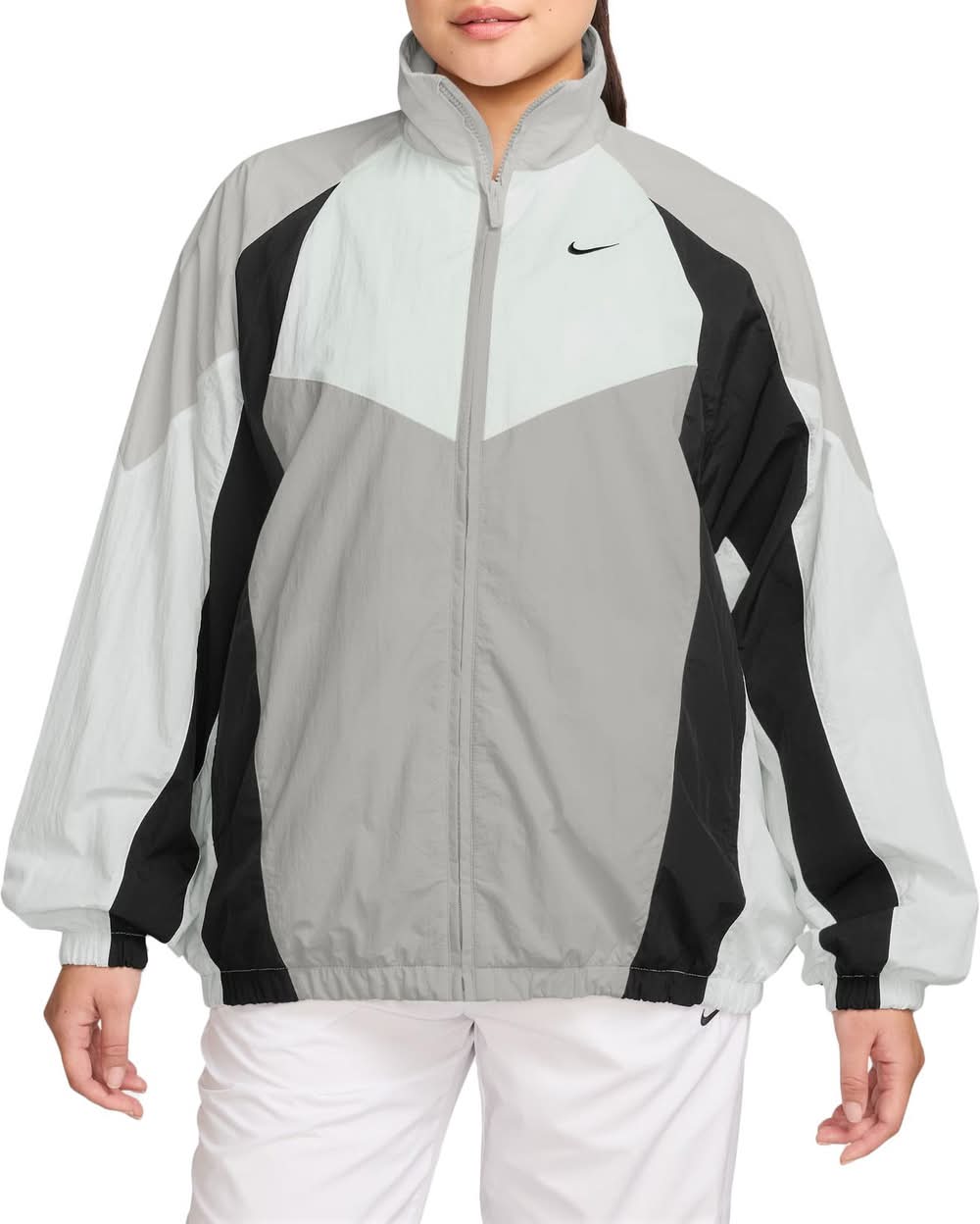 Nike Women's Sportswear Oversized Track Jacket (Vast Grey/Smt Wht/Blk/Blk, L)