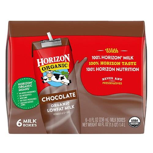 Horizon Organic Milk Lowfat Chocolate - 8.0 oz x 6 pack