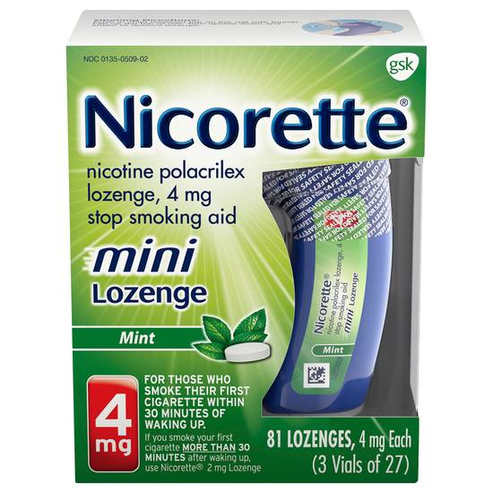 Nicorette Stop Smoking Aid Mini Iozenge Nictotine Mint Flavor (81 ct)