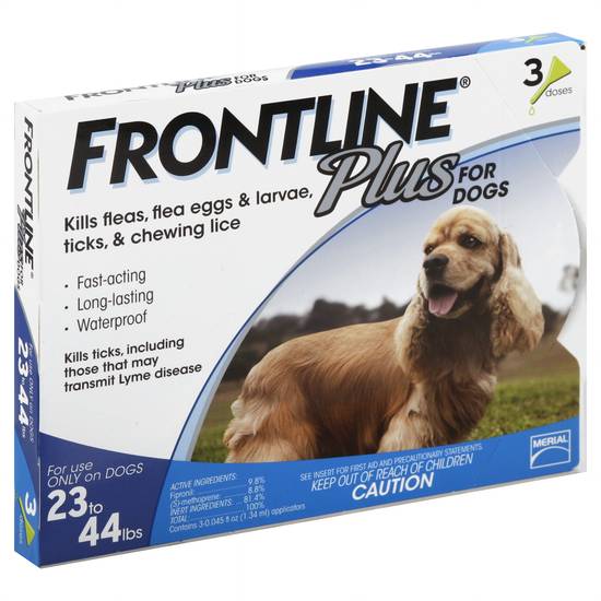 Frontline Plus Kills Fleas Flea Eggs & Larvae Ticks & Chewing Lice For Dogs (3 ct)