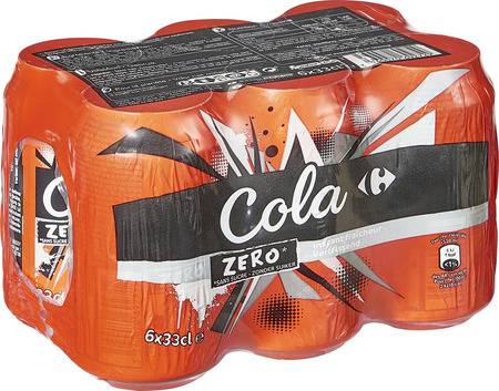Soda Cola Zero CARREFOUR - le pack de 6 canettes de 33cL