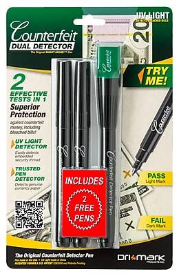 Dri-Mark Dual-Test Counterfeit Detection Black Pen With Uv Led Light