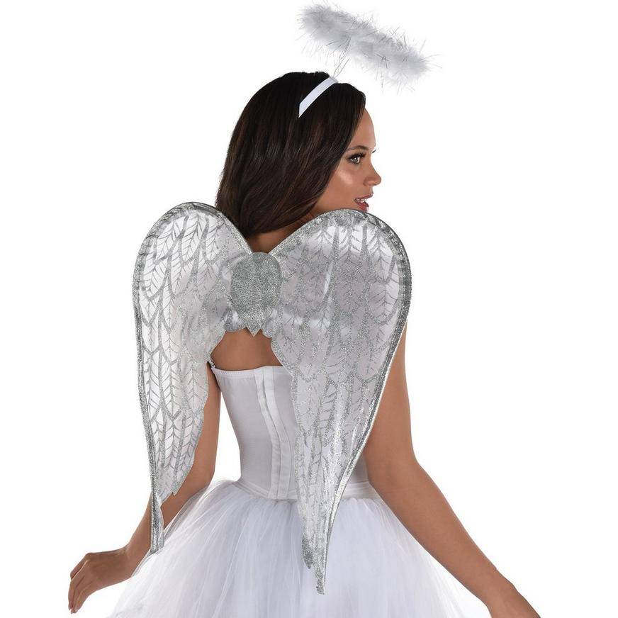 Party City Adult Glitter Angel Costume Accessory Kit, Female, White