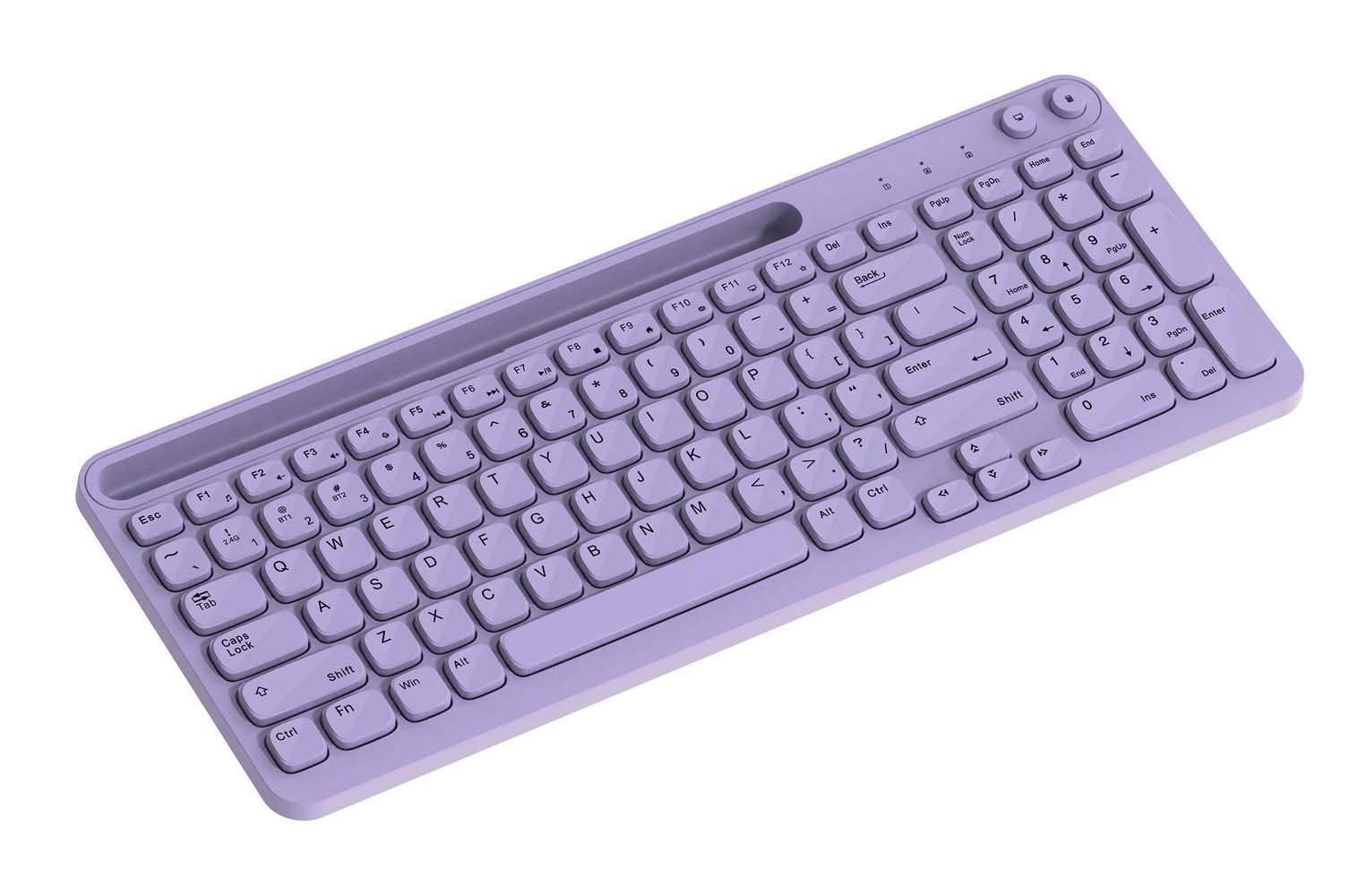 North Full Size Wireless Keyboard With Built-In Phone Tablet Stand, Lavender